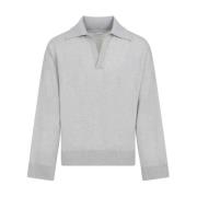 Grijze Wol Klassieke Hals Polo Shirt Bottega Veneta , Gray , Heren