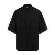 Zwarte Wollen Overhemd Met Zak 032c , Black , Heren