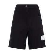 Navy Blauwe Hoge Taille Wollen Shorts Thom Browne , Blue , Dames