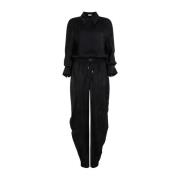 Zwart Satijnen Jumpsuit Puntkraag The Attico , Black , Dames