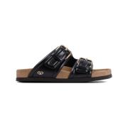 Zwarte Leren Slide Sandalen Ss24 Valentino Garavani , Black , Dames