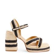 Handgemaakte zomersandalen met geborduurd katoen op raffia Castañer , ...