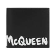 Zwarte Leren Portemonnee met Logo Alexander McQueen , Black , Heren