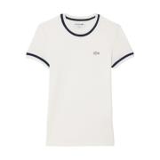 Chique Moderne Gestreepte Kraag T-shirt Lacoste , White , Dames