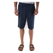 Casual Linen Shorts 120% Lino , Blue , Heren