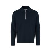 Zip Knit Polo Shirt Samsøe Samsøe , Blue , Heren