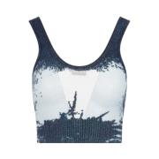 Blauwe Metallic Gebreide Crop Top Diesel , Blue , Dames