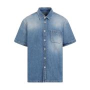 Indigo Blue Cotton Short Sleeve Shirt Givenchy , Blue , Heren