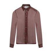 Bordeaux Zijden Klassieke Kraag Shirt Dries Van Noten , Brown , Heren