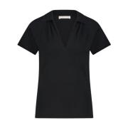 Rib Gebreide Zwarte Polo Shirt Jane Lushka , Black , Dames