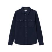 Donkerblauwe Lennon Bouclé Overshirt Les Deux , Blue , Heren