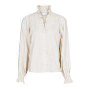 Gestreepte knoopsluiting smock blouse Neo Noir , Beige , Dames