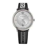 V-circle Multifunctioneel Leren Horloge Versace , Gray , Heren