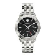 Zilver Roestvrijstalen Armband Zwarte Wijzerplaat GMT Horloge Versace ...