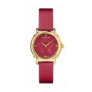 Safety Pin Leren Band Horloge Versace , Red , Dames