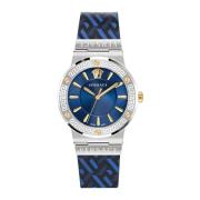 Greca Logo Leren Horloge Blauw Versace , Blue , Dames