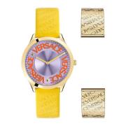 Logo Halo Geel en Paars Horloge Versace , Multicolor , Dames