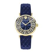 Lady Leren Horloge Blauw Versace , Blue , Dames