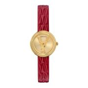 Virtus Mini Rood Lederen Gouden Horloge Versace , Yellow , Dames