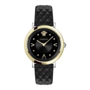 Pop Chic Lady Zwarte Leren Horloge Versace , Yellow , Dames