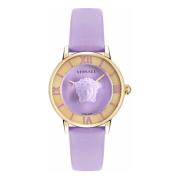 La Medusa Leren Horloge Versace , Purple , Dames