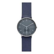 Analoge Quartz Leren Horloge Blauwe Wijzerplaat Skagen , Blue , Heren