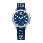 Sport Tech Chronograaf Rubberen Horloge Blauw Versace , Blue , Dames