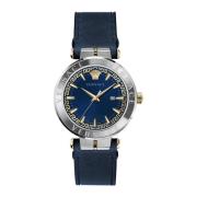 Aion Leren Band Horloge Blauwe Wijzerplaat Versace , Multicolor , Here...