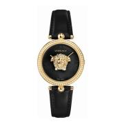 Empire Zwart Lederen Gouden Diamanten Horloge Versace , Multicolor , D...