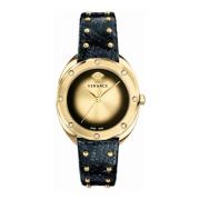 Zwart Lederen Goud Roestvrij Stalen Horloge Versace , Multicolor , Dam...