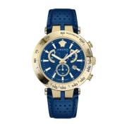Gedurfd Chronograaf Blauw Leren Horloge Versace , Blue , Heren
