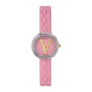 Virtus Mini Roze Leren Horloge Versace , Pink , Dames