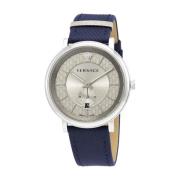 V Circle Leren Horloge Stijlvol Versace , Gray , Heren