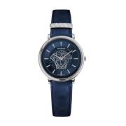 V Circle Leren Band Horloge Zwart Versace , Gray , Dames