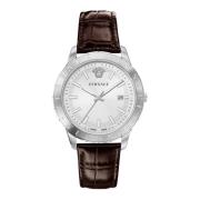 Elegant Swiss Made Leather Strap Watch Versace , Gray , Heren