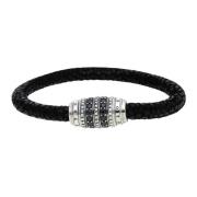 Zwart/zilver leren armband met zirkonia-accenten Thomas Sabo , Black ,...