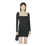 Vierkante Hals Lange Mouw Mini Jurk Alexander Wang , Black , Dames