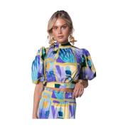Xyla Scenery Volume Sleeve Top Colourful Rebel , Multicolor , Dames