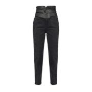Hoge Taille Eco-Leer Inzet Slim Jeans Pinko , Black , Dames