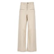 Beige Katoenen Broek met Riemlussen UMA Wang , Beige , Dames