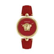 Rood en Goud Palazzo Leren Horloge Versace , Yellow , Dames