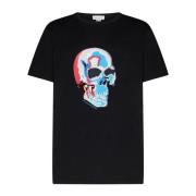 Skull Print Katoenen T-shirt Alexander McQueen , Black , Heren