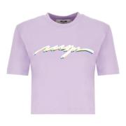 Paarse Katoenen T-shirt met Logo Msgm , Purple , Dames