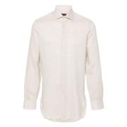 Linnen Shirt Made in Italy Barba , Beige , Heren