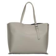 Beige Leren Shopper Tas met Compartimenten Estro , Beige , Dames