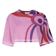 Marmerprint Cropped T-shirt Roze Emilio Pucci , Multicolor , Dames