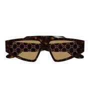 Retro Rechthoekige Zonnebril met Gele Lenzen Gucci , Brown , Unisex