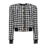 Houndstooth Jas met Knoopsluiting Balmain , Black , Dames