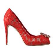 Rode Kant Kristal Hakken Dolce & Gabbana , Red , Dames