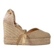 Metallic Linnen Espadrilles met V-Cut Castañer , Beige , Dames